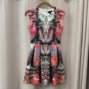 Aqua Ink Blot Multicolor Skater Dress Size M